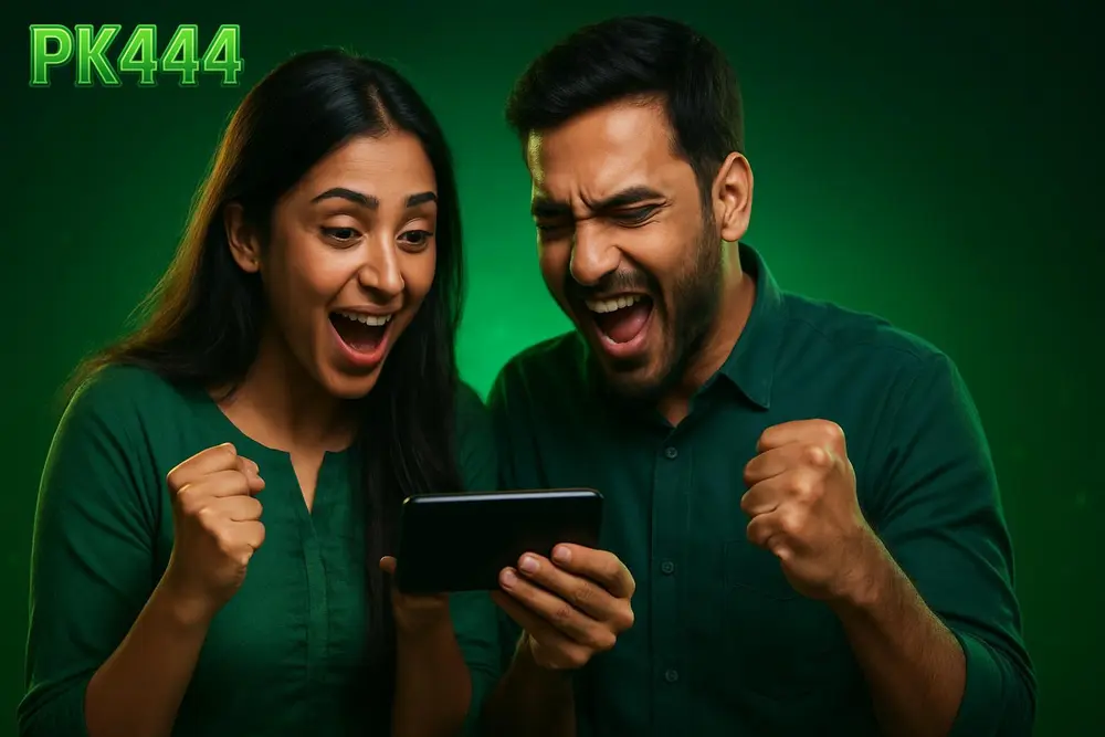 PK444 Bonuses โ an excited couple celebrating a welcome-bonus win while looking at a phone together in Pakistan PK444 Bonuses โ an excited couple celebrating a welcome-bonus win while looking at a phone together in Pakistan