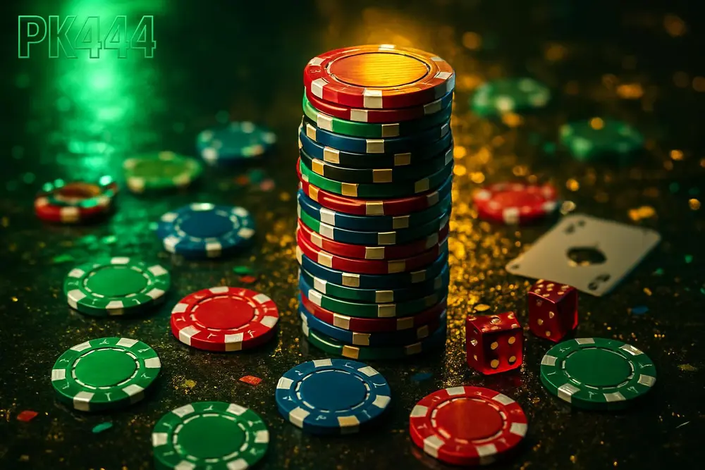PK444 Casino โ colorful casino chips scattered on rainy neon street PK444 Casino โ colorful casino chips scattered on rainy neon street